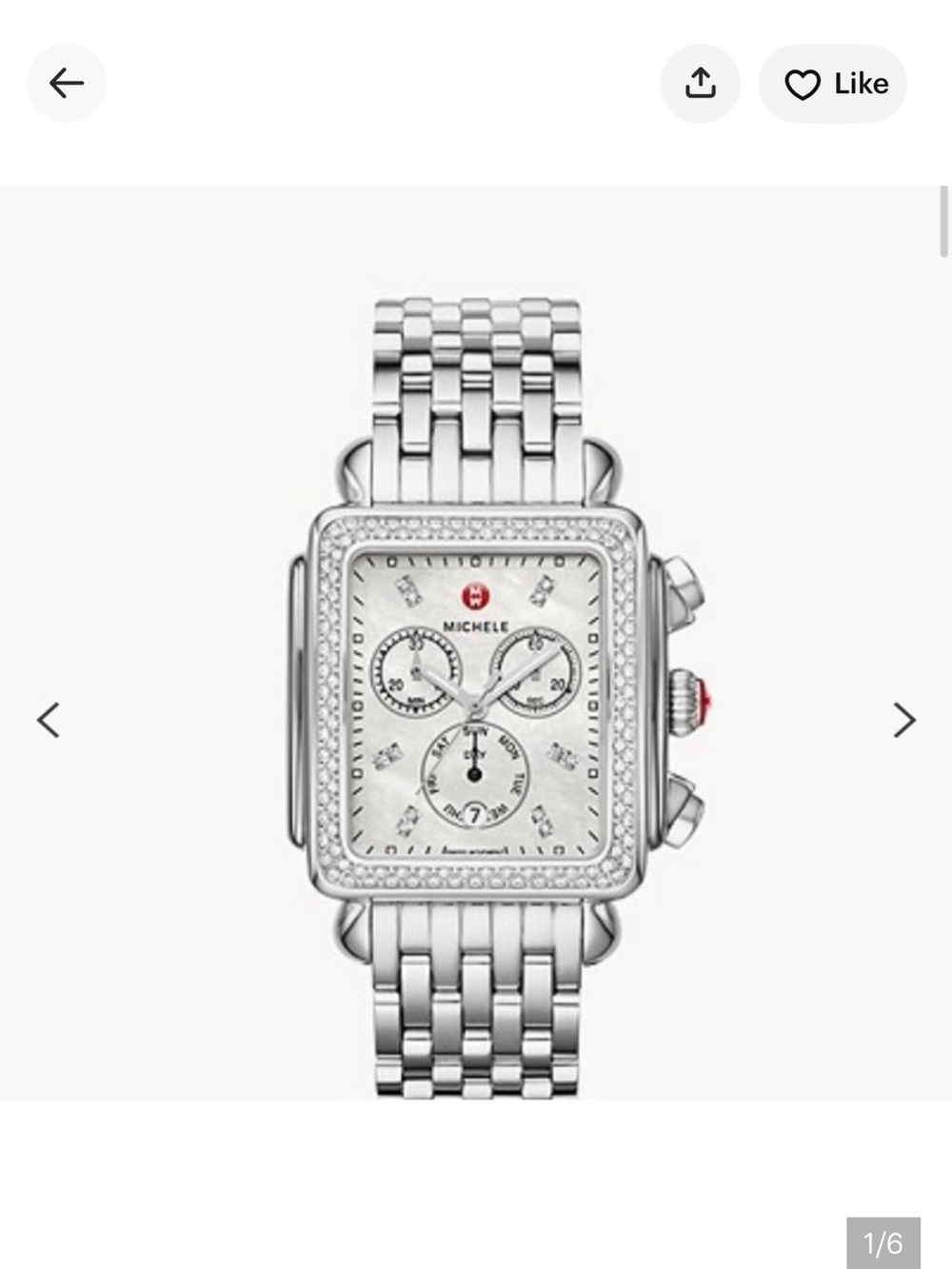 Michele Silver Stainless Steel Diamond-Accent Chronograph 💯 authentic